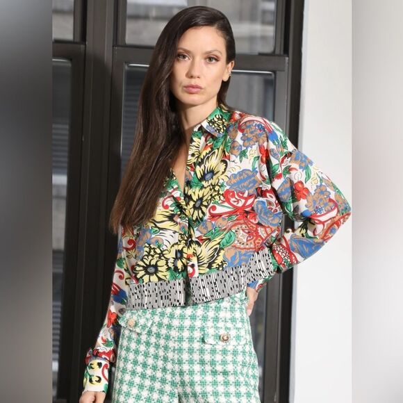Walter Baker Women's Multi Color Abstract Floral Print Button Up Blouse Size XS - Picture 1 of 9